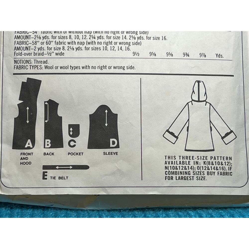 Simplicity Sewing pattern 8150 Coat hood patch pockets 1970s size 8 10 12 - Picture 6 of 6